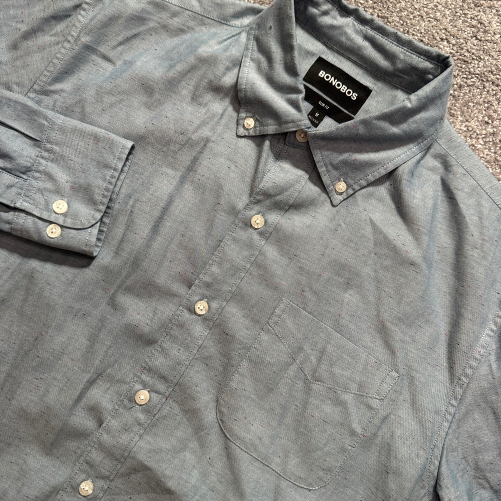 Bonobos Shirt Mens Medium Blue Speckled Cotton Slim Fit Button Down Casual Work